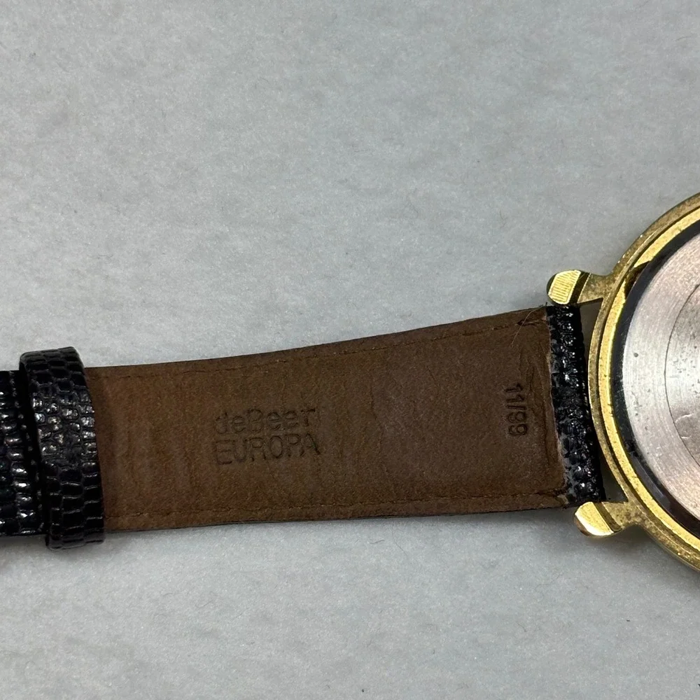 Vintage Milan Angel Watch Gold Tone Japan Black Lizard Leather needs battery